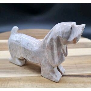 Vintage Carved Marble Onyx Stone Basset Hound Dog Figurine‎ Rock